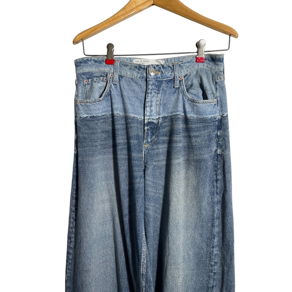 RAG & BONE Miramar Sofie Wide-Leg Pant Two-Tone Sweatpant Jeans Antonia Wash - Picture 5 of 14